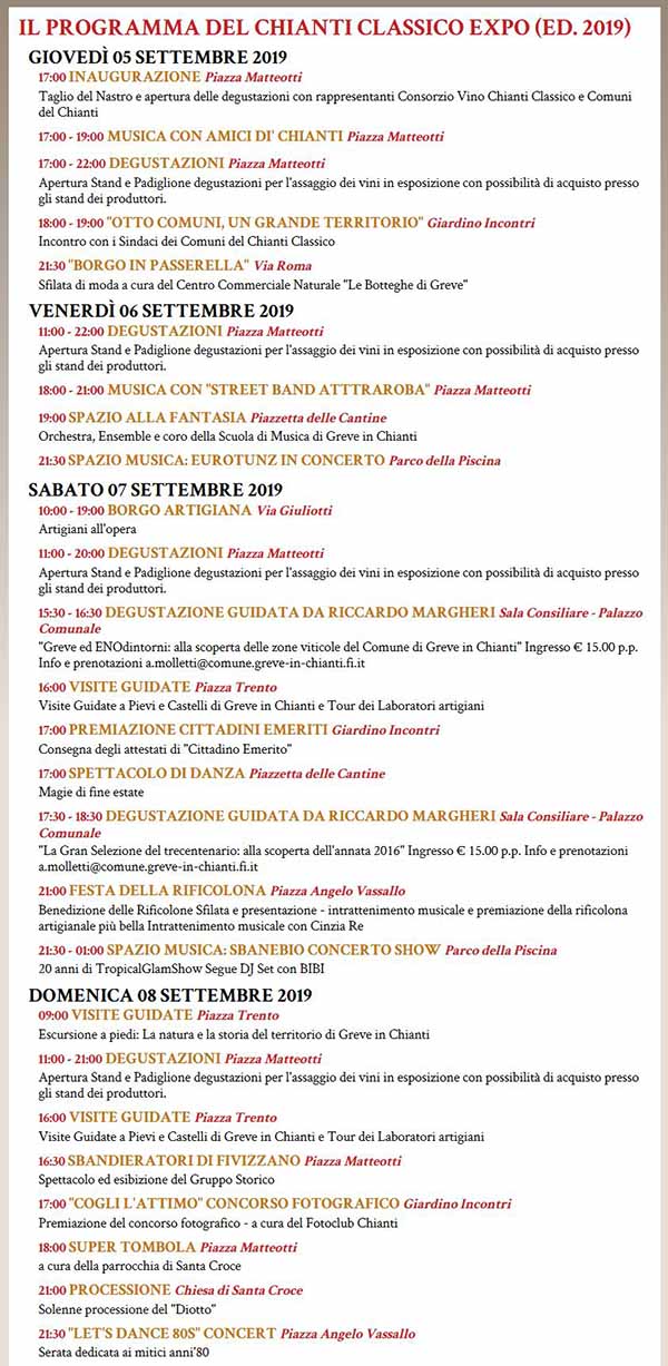 Programma Expo del Chianti Classico 2019 - Greve in Chianti