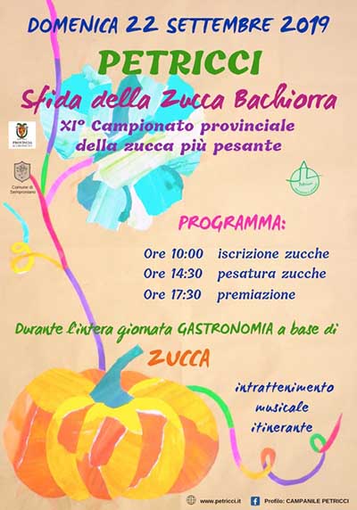 Locandina Sfida della Zucca Bachiorra 2019 a Petricci Comune di Semproniano