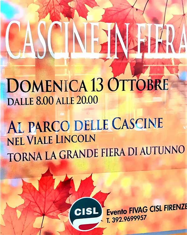 Locandina Cascine in Fiera 2019 a Firenze - Domenica 13 Ottobre