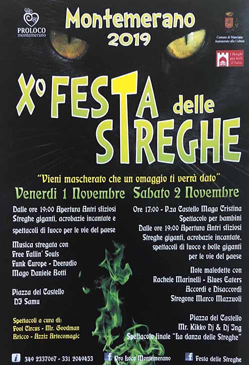 Programma Feste delle Streghe 2019 a Montemerano Manciano 1 e 2 Novembre - 10° Edizione Festa di Halloween