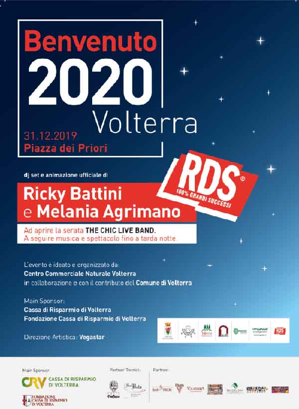 Manifesto Capodanno a Volterra 2020 - Piazza dei Priori 31 Dicembre 2019