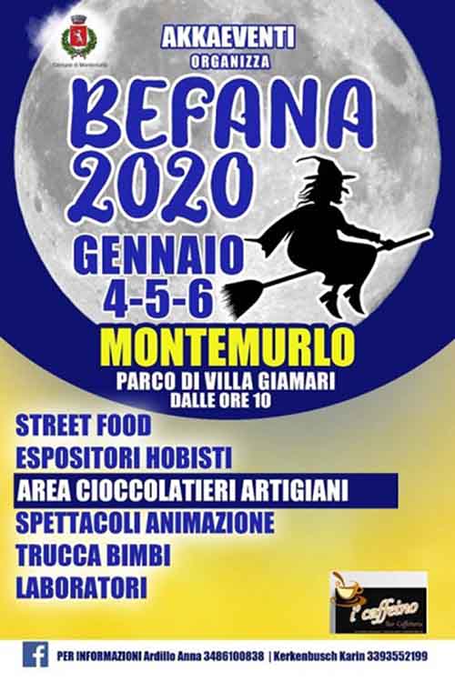 Manifesto Festa della Befana a Montemurlo 2020 - Parco di Villa Giamari