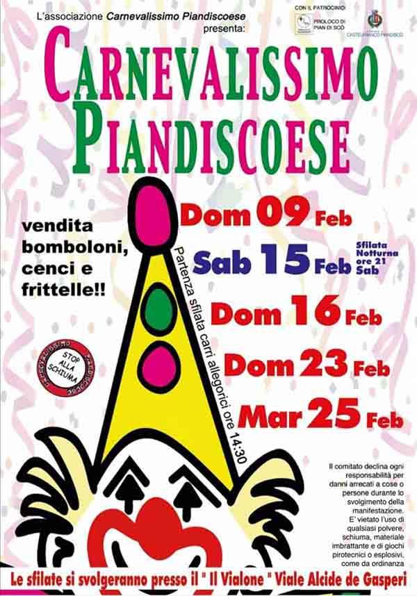 Manifesto Carnevale Piandiscoese 2020 - Castelfranco e Pian di Scò