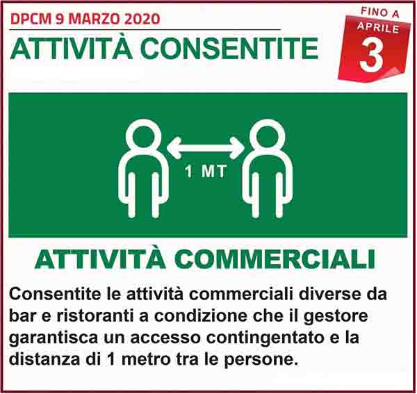 Disposizioni DPCM 9 Marzo 2020 - Attivita Commerciali Consentite