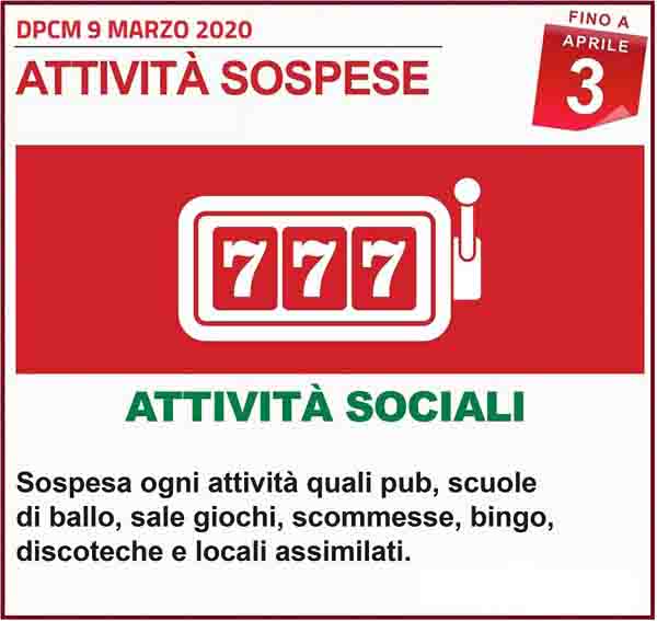 Disposizioni DPCM 9 Marzo 2020 - Attivita Sociali Spospese