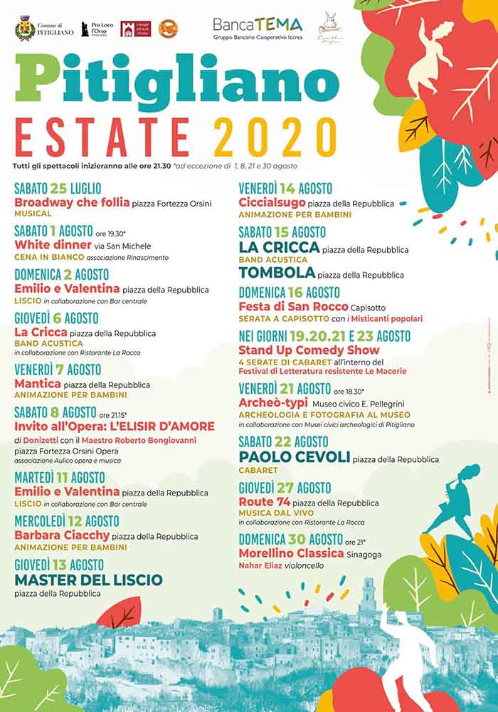 Programma Estate 2020 a Pitigliano Musica e Spettacoli