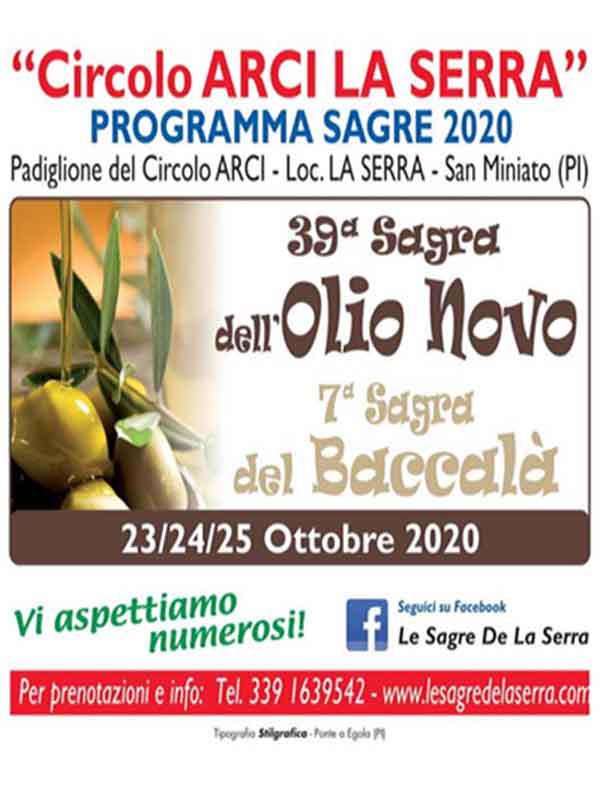 Manifesto Sagra dell'Olio Novo e Sagra del Baccalà 2020 a La Serra di San Miniato