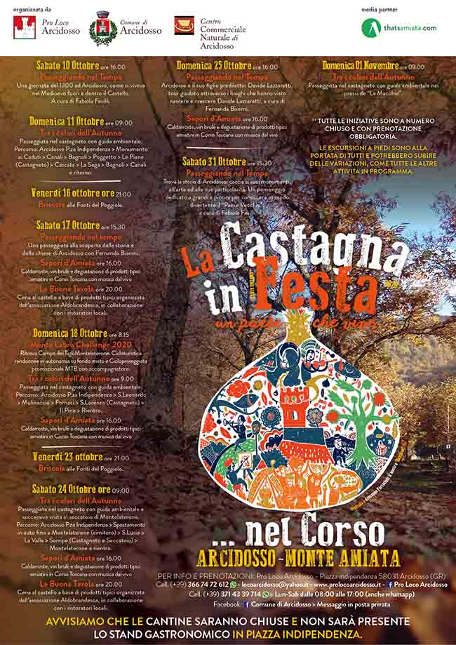 Programma La Castagna in Festa 2020 ad Arcidosso Monte Amiata