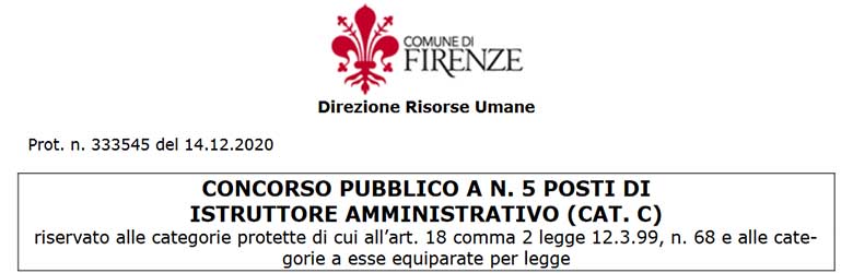 Concorso Comune di Firenze Gennaio 2021 - Categorie Protette