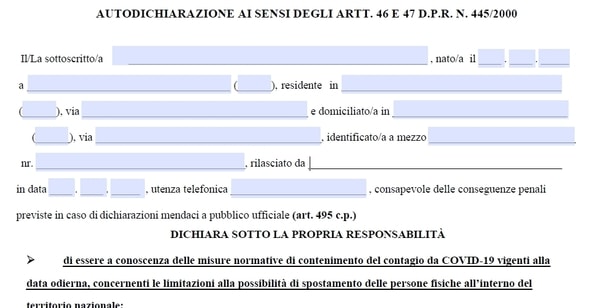 Modulo Autocertificazione Marzo 2021