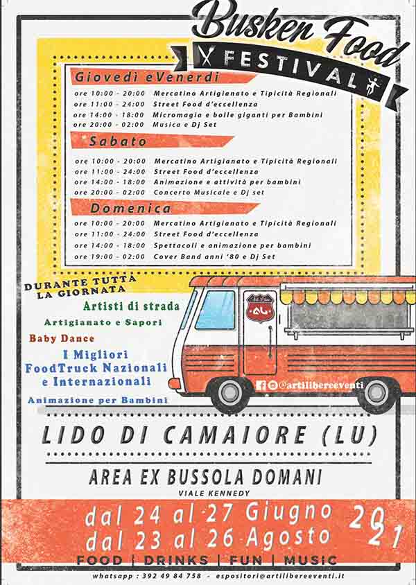 Manifesto Busken Food Festival 2021 a Lido di Camaiore - Giugno e Agosto