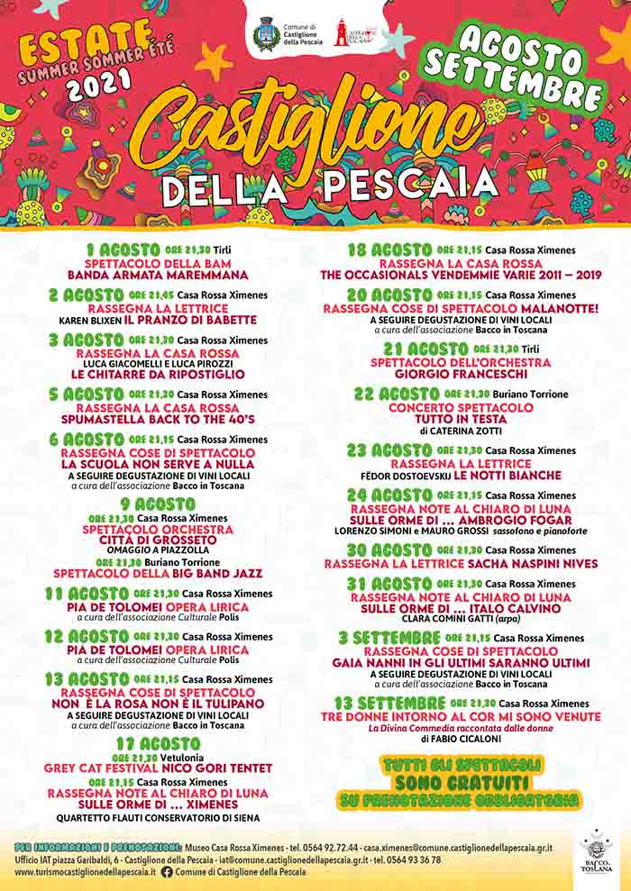 Programma Eventi Agosto 2021 a Castiglione della Pescaia - Manifesto Estate 2021