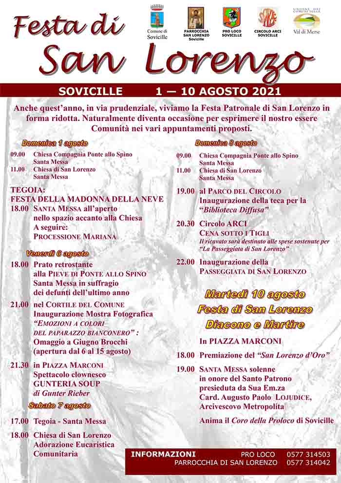 Programma Festa di San Lorenzo 2021 a Sovicille 1-10 Agosto