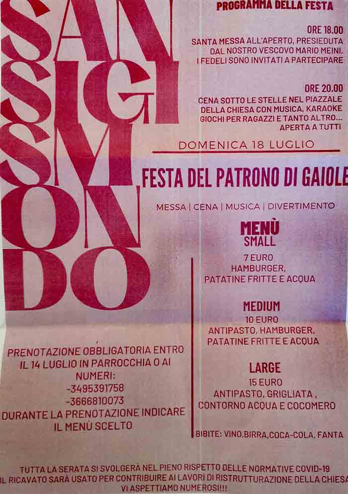 Programma Festa di San Sigismondo a Gaiole in Chianti - 18 Luglio 2021