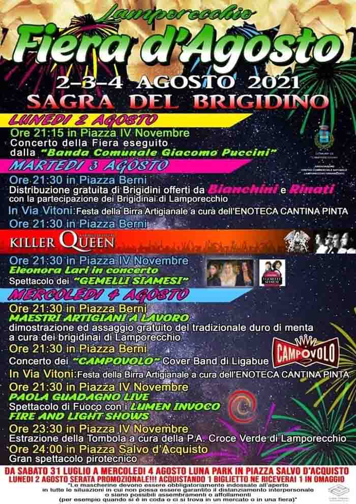Programma Fiera d'Agosto 2021 a Lamporecchio e Sagra del Brigidino