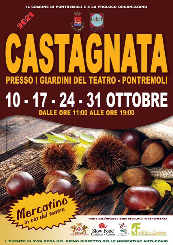 Manifesto La Castagnata a Pontremoli 2021 10-17-24-31 ottobre