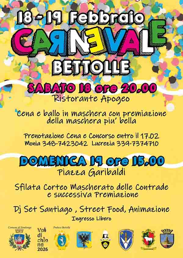 Manifesto Carnevale a Bettolle 2023 18-19 Febbraio Sinalunga Arezzo